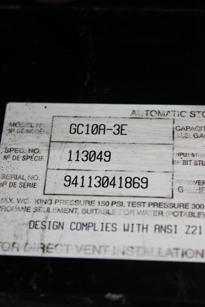 RV Appliances USED MOTORHOME ATWOOD GC10A3E WATER HEATER FOR SALE RV