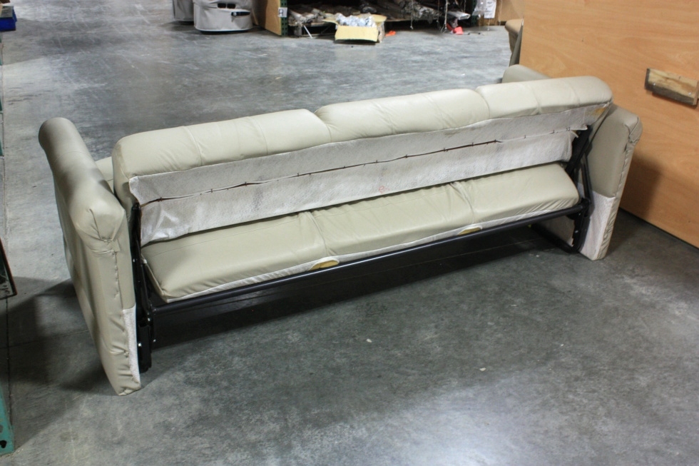 RV Furniture USED RV FLEXSTEEL TAN VINYL JACK KNIFE SLEEPER SOFA FOR